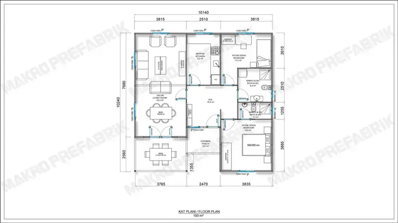 Prefabrik Yapı 100 m² Standart Aile Evi